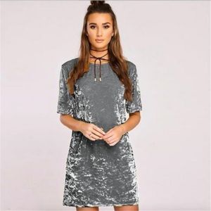 Gray Velvet T-shirt Mini Dress